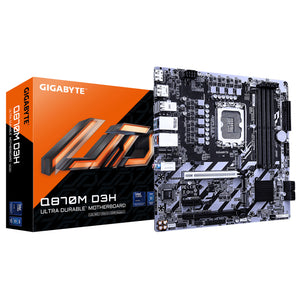 GIGABYTE Q870M D3H Mainboard – Intel Core Ultra (Serie 2) CPUs, 4+1+2-Phasen-VRM, bis zu 6400 MHz DDR5 (O.C), 2× PCIe-4.