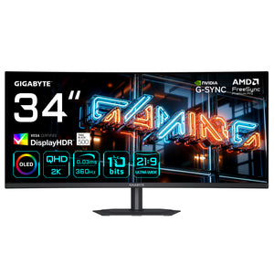 GIGABYTE MO34WQC36 34” WQHD Curved Gaming-Monitor - 3440 x 1440, 360Hz, 0.03ms, KVM, 300 cd/m², FreeSync Premium Pro, Di