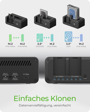 ICY BOX IB-2924MSCL-C31, Docking & CloneStation, klont 1x 2,5"/3,5" zu 1x M.2 NVMe & M.2 NVMe zu M.2 NVMe, erkennt 3x La