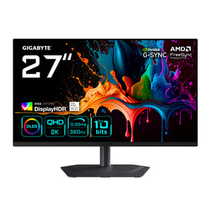GIGABYTE MO27Q3 27” OLED QHD Gaming-Monitor - 2560 x 1440, 360Hz, 0.03ms, 250 cd/m², G-Sync Kompatibel, FreeSync Premium