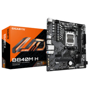 GIGABYTE B840M H Mainboard - AMD Ryzen 9000 CPUs, 5+2+2 Phasen VRM, bis zu 7200MHz DDR5 (O.C), 1xPCIe 4.0 M.2, 1GbE LAN,