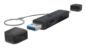 ICY BOX IB-CR203-CU3, Kartenleser 3 in 1, für SD 3.0/MicroSD 3.0 mit USB 2.0 down streamPort, Host USB 3.2 Gen 1 (5 Gbit