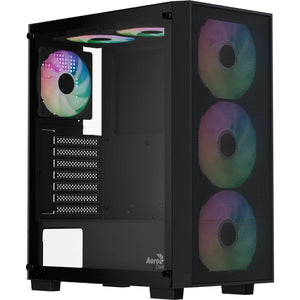 Aerocool B509A Flow-G-BK-v1, mit Netzteil Aero 650 (schwarz, Tempered Glass)