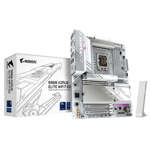 GIGABYTE B860 AORUS ELITE WIFI7 ICE Mainboard - Intel Core Ultra CPUs, 14+1+2+1 Phasen VRM, bis zu 9200MHz DDR5, 1xPCIe