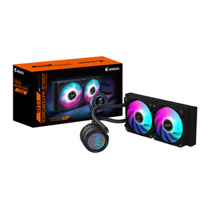 GIGABYTE AORUS WATERFORCE II 240 AIO Flüssigkeits-CPU-Kühler - 2x120mm ARGB-Lüfter, Schiebe-in-Verriegelungsmechanismus,