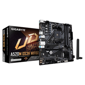 GIGABYTE A520M DS3H WIFI6E Mainboard – Unterstützt AMD Ryzen 5000 Series AM4 CPUs, bis zu 4733 MHz DDR4 (OC), 1× PCIe 3.