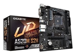 GIGABYTE A520M S2H Mainboard - Unterstützt AMD Ryzen 5000 Serie AM4 CPUs, 4+3 Phasen reines digitales VRM, bis zu 5100MH