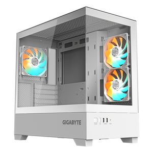 GIGABYTE C201 PANORAMIC ICE PC-Gehäuse – Mid-Tower, m-ATX, Unterstützung für 360-mm-Radiator, 3 vorinstallierte Lüfter,