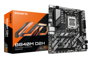 GIGABYTE B840M D2H Mainboard – AMD Ryzen 9000 CPUs, 5+2+2 Phasen VRM, bis zu 7600 MHz DDR5, 1xPCIe 4.0 + 1xPCIe 3.0 M.2,