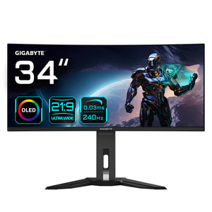 GIGABYTE OLED WQHD Curved Gaming Monitor MO34WQC2 - 34 Zoll, 3440 x 1440, 240Hz, 0,03ms, KVM, 250 cd/m², FreeSync Premiu