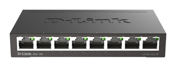 D-Link DGS-108 Unmanaged L2 Gigabit Ethernet (10/100/1000) Schwarz (DGS-108/E)