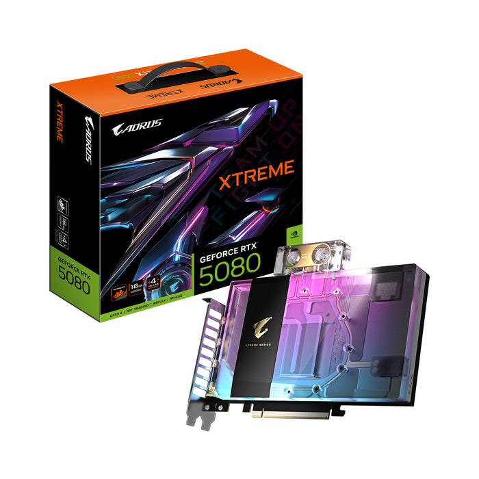 GIGABYTE AORUS GeForce RTX 5080 XTREME WATERFORCE WB 16G Grafikkarte - 16GB GDDR7, 256 Bit, PCI-E 5.0, 2805MHz Core Cloc