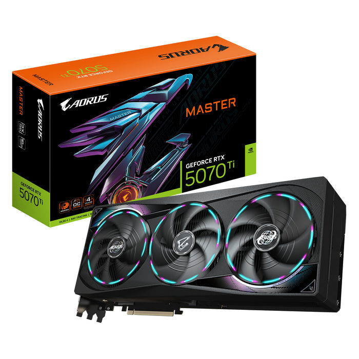 GIGABYTE AORUS GeForce RTX 5070 Ti MASTER 16G Grafikkarte - 16GB GDDR7, 256 Bit, PCI-E 5.0, 2670 MHz Core Clock, 3 x DP 