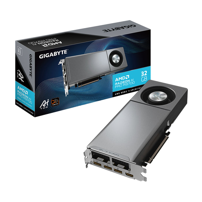 GIGABYTE Radeon AI PRO R9700 AI TOP 32G Grafikkarte – 32 GB GDDR6, 256 Bit, PCI-E 5.0, 2920 MHz Kernfrequenz, 3 x Displa