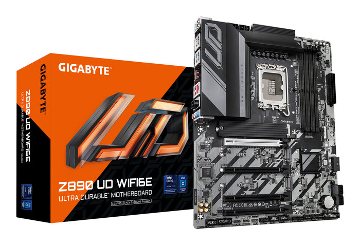 GIGABYTE Z890 UD WIFI6E Mainboard - Unterstützt Intel Core Ultra (Serie 2) CPUs, 12+1+2 Phasen VRM, bis zu 8800MHz DDR5 (OC), 1xPCIe 5.0 + 2xPCIe 4.0, Wi-Fi 6E, 2.5GbE LAN, USB 4