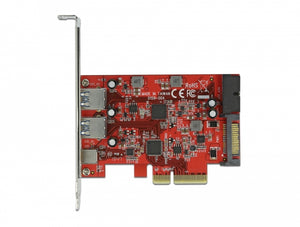 DeLOCK PCI Express x4 Karte zu 1 x extern USB Type-C Buchse + 2 x extern USB Typ-A Buchse SuperSpeed USB 10 Gbps + 1 x intern USB 5 Gbps Pfostenstecker