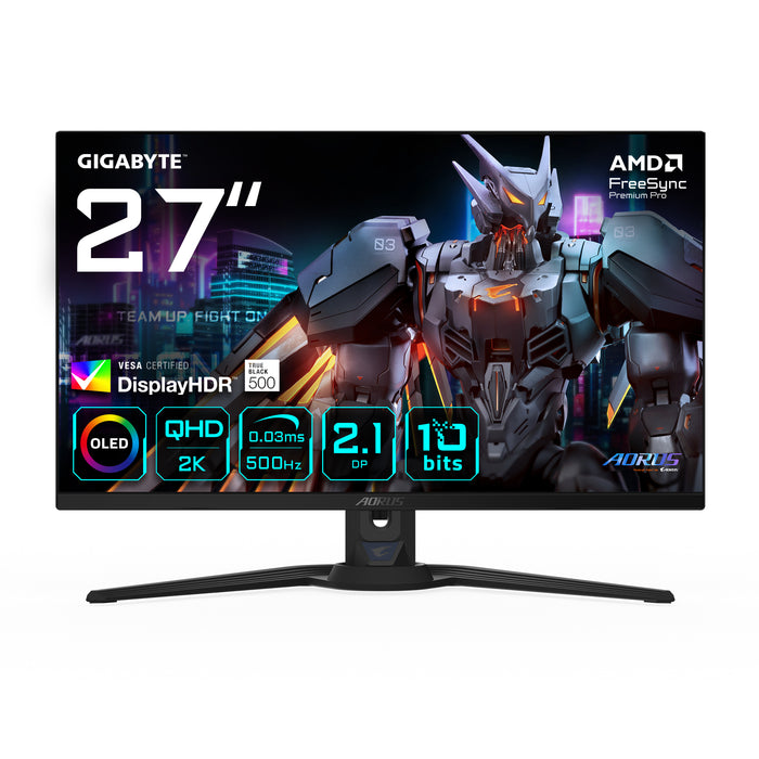 GIGABYTE AORUS FO27Q5P OLED QHD Gaming-Monitor – 2560 x 1440, 500Hz, 0,03ms, KVM, 300 cd/m², FreeSync Premium Pro, Displ