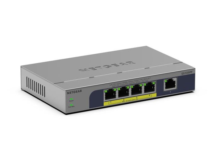 NETGEAR GS105PP Unmanaged Gigabit Ethernet (10/100/1000) Power over Ethernet (PoE) Desktop-/Wandmontage Grau