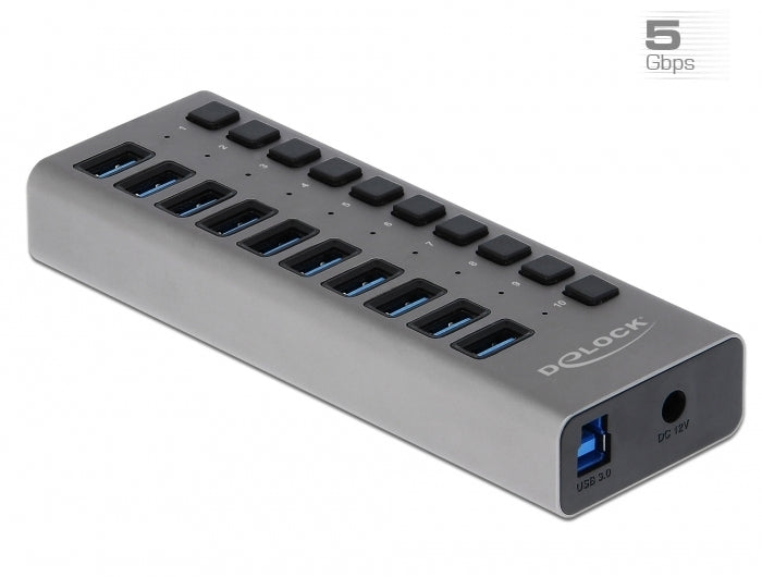DeLOCK Externer 5 Gbps USB Hub mit 10 Ports + Schalter