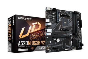 GIGABYTE A520M DS3H V2 Mainboard - Unterstützt AMD Ryzen 5000 Serie AM4 CPUs, bis zu 4733 MHz DDR4 (OC), PCIe 3.0 x16, G