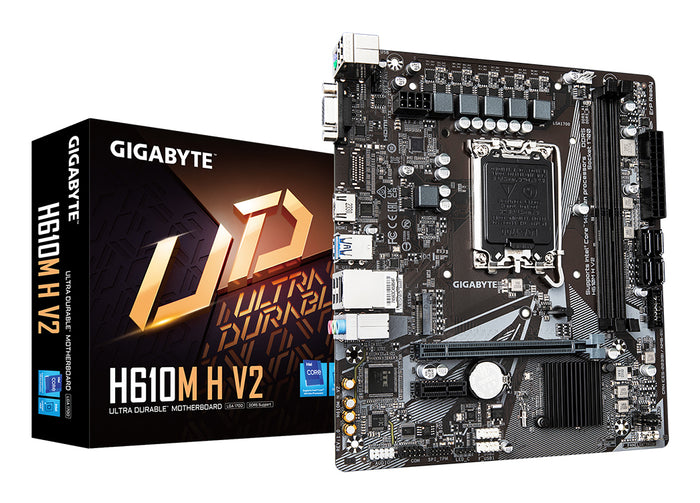 GIGABYTE H610M H V2 Mainboard - Unterstützt Intel Core Prozessoren 14th CPUs, 4+1+1 Hybrid Digital VRM, up to 5600MHz DD