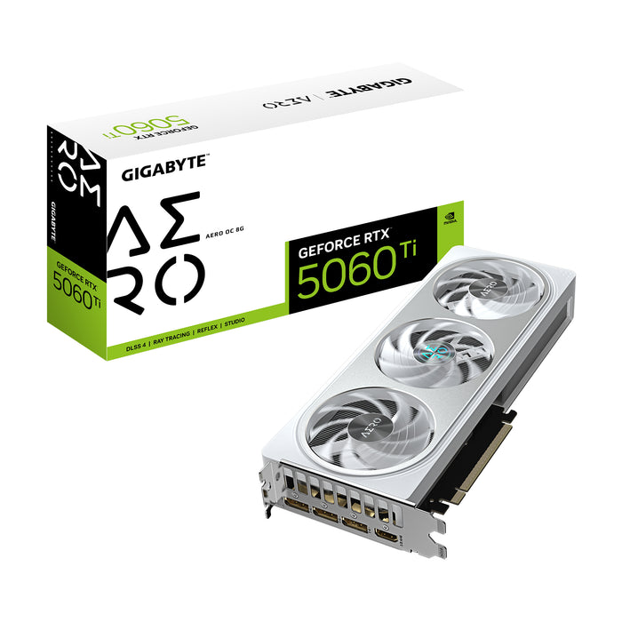 GIGABYTE GeForce RTX 5060 Ti AERO OC 8G Grafikkarte – 8 GB GDDR7, 128 Bit, PCI-E 5.0, 2647 MHz Kernfrequenz, 3 x Display