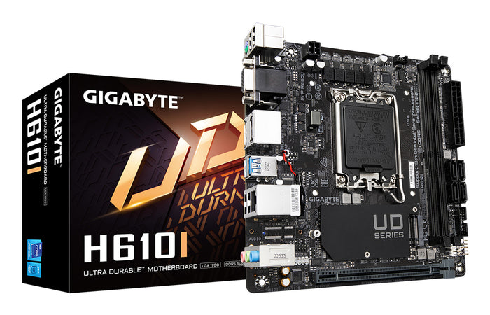 GIGABYTE H610I Motherboard - Unterstützt Intel Core 14. Generation CPUs, 4+1+1 Hybrid Digital VRM, bis zu 5600MHz DDR5, 