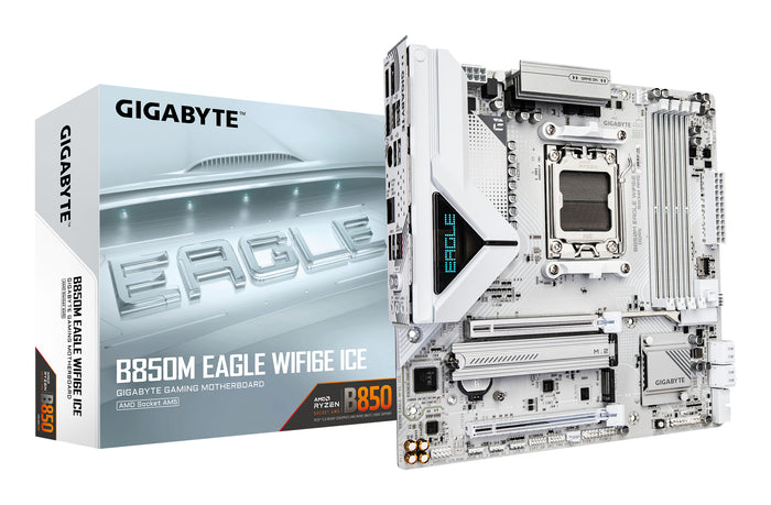 GIGABYTE B850M EAGLE WIFI6E ICE Mainboard – Unterstützt AMD Ryzen 9000 Serie CPUs, digitales 8+2+2 Phasen VRM, bis zu 82