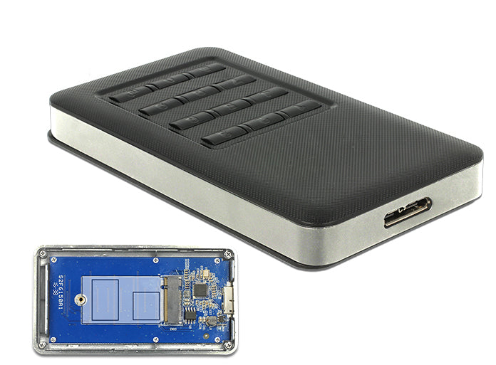 DeLOCK 42594 Speicherlaufwerksgehäuse SSD-Gehäuse Schwarz, Silber M.2