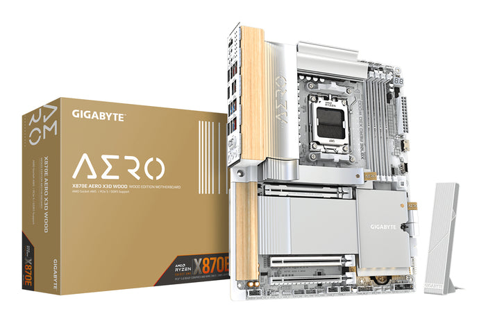 GIGABYTE X870E AERO X3D WOOD Mainboard - Unterstützt AMD Ryzen 9000 CPUs, digitales 16+2+2-Phasen-VRM, bis zu 9000Hz DDR