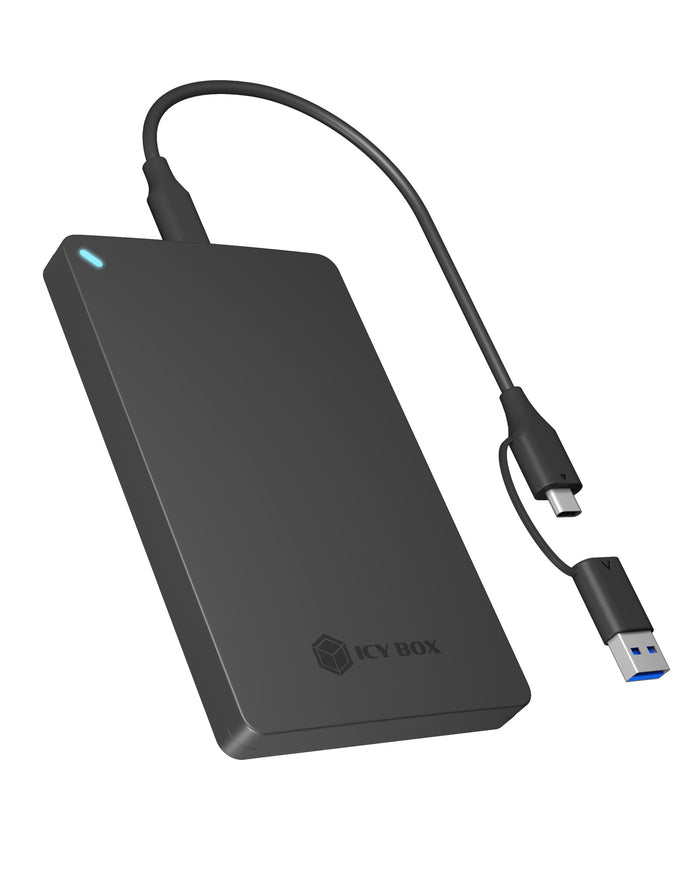 ICY BOX IB-201T-CU31, ext. 2.5" SATA Gehäuse, USB 3.2 Gen 2 bis zu 10 Gbit/s, Werkzeuglos, Kunststoff, schwarz