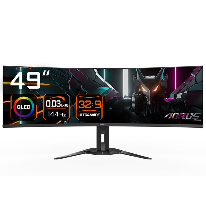 GIGABYTE Gebogener Gaming-Monitor CO49DQ OLED - 5120x1440 (DQHD), 1800R, 144Hz, 0,03ms, KVM, FreeSync Premium Pro, HDMI 