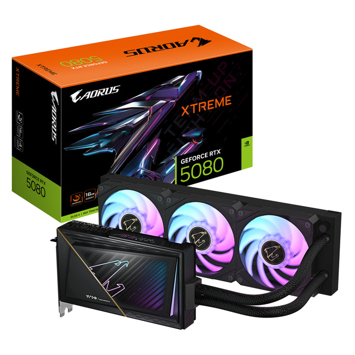 GIGABYTE AORUS GeForce RTX 5080 XTREME WATERFORCE 16G Grafikkarte - 16GB GDDR7, 256 Bit, PCI-E 5.0, 2805MHz Core Clock, 