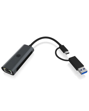 ICY BOX IB-LAN301-C3, USB 3.2 Gen 1 Type-C®/Type-A zu 2.5 Gigabit Ethernet LAN Adapter, Anthrazit