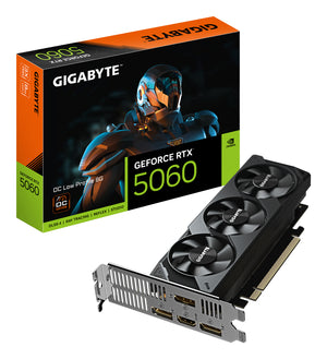 GIGABYTE GeForce RTX 5060 OC Low Profile 8G Grafikkarte - 8GB GDDR7, 128bit, PCI-E 5.0, 2512 MHz Kerntakt, 3 x DisplayPo