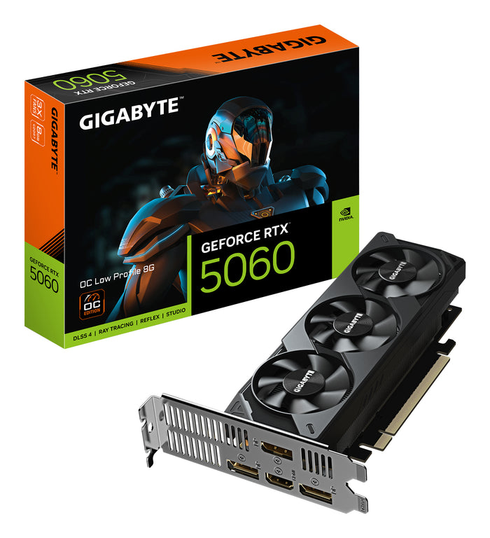 GIGABYTE GeForce RTX 5060 OC Low Profile 8G Grafikkarte - 8GB GDDR7, 128bit, PCI-E 5.0, 2512 MHz Kerntakt, 3 x DisplayPo