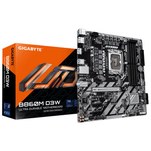 GIGABYTE B860M D3W Mainboard – Intel Core Ultra Series CPUs, 4+1+2-Phasen-VRM, bis zu 9066 MHz DDR5, 2× PCIe 4.0 M.2, 1-