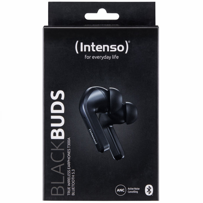 Intenso Black Buds T300A Kopfhörer True Wireless Stereo (TWS) im Ohr Anrufe/Musik/Sport/Alltag USB Typ-C Bluetooth Schwarz
