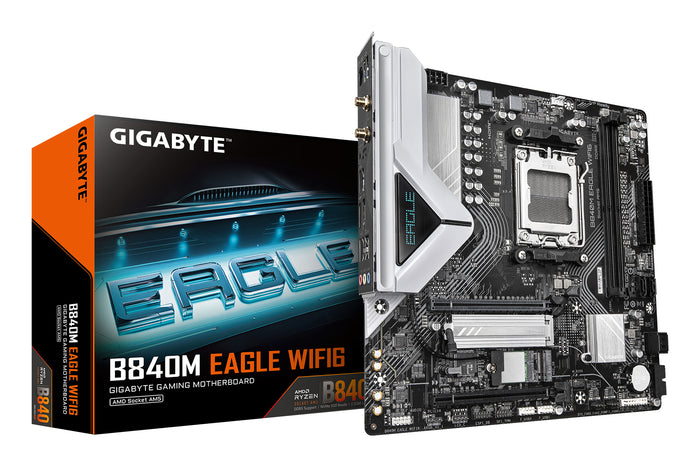 GIGABYTE B840M EAGLE WIFI6 Mainboard – AMD Ryzen 9000 Prozessoren, 5+2+2 Phasen VRM, bis zu 7600 MHz DDR5 (O.C.), 1 x M.