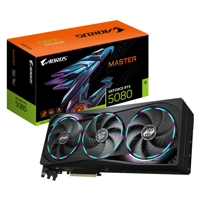 GIGABYTE AORUS GeForce RTX 5080 MASTER 16G Grafikkarte - 16GB GDDR7, 256 Bit, PCI-E 5.0, 2805MHz Core Clock, 3 x Display