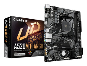 GIGABYTE A520M H ARGB Mainboard – Unterstützt AMD Ryzen 5000 Prozessoren, bis zu 5100 MHz DDR4 (OC), PCIe 3.0 x4 M.2, 1-