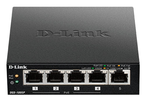 D-Link DGS-1005P/E Netzwerk-Switch Unmanaged Gigabit Ethernet (10/100/1000) Power over Ethernet (PoE) Schwarz